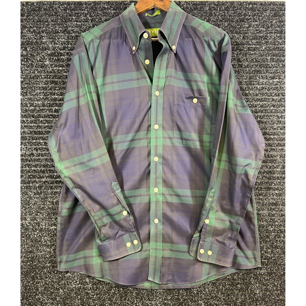 Orvis Plaid Button Down Mens Shirt Long Sleeve Green Blue Size L